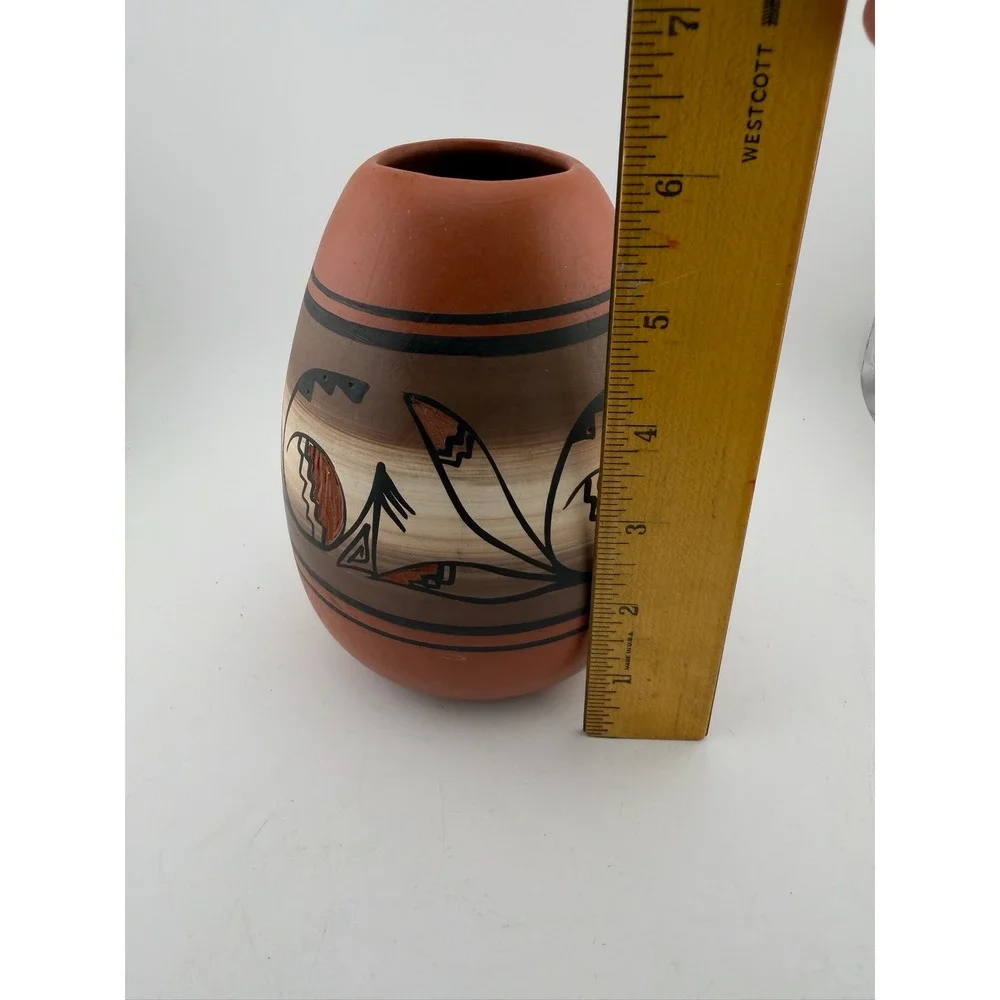 Mike Namingjo Signed Hand‎ Painted Southwestern Pottery Vase Terracotta